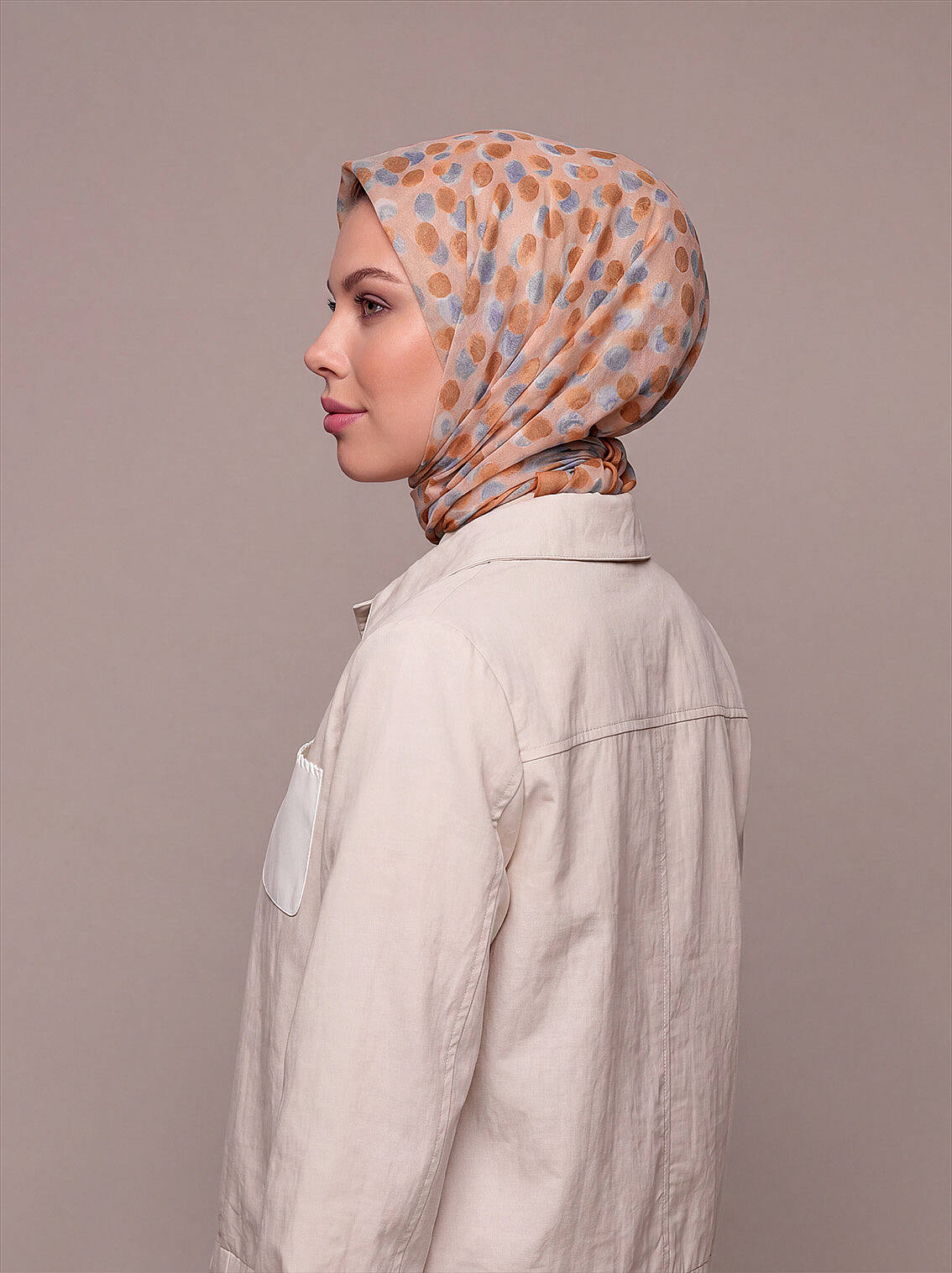 Fırça Hâlesi Puanlı Soyut Desenli Çift Taraflı Eşarp - Taba Mint