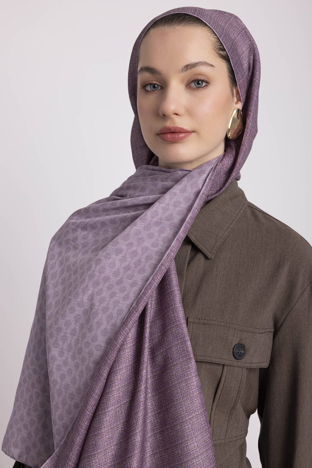 Katre-i Zerâfet Monogram Düz Desenli Çift Taraflı Şal - Leylak Mor