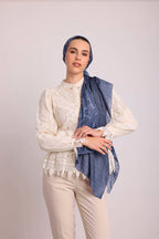 Nakkaşhâne Monogram Desenli Çift Taraflı Şal - Mavi