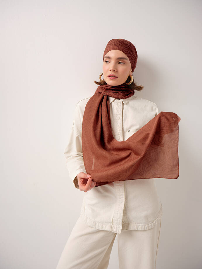 Rûmî Sema Monogram Desenli Çift Taraflı Şal - Canlı Kiremit