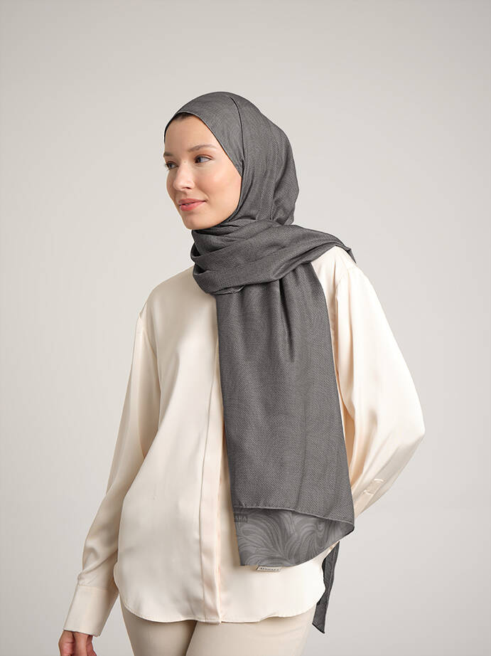 Rûmî Sema Monogram Desenli Çift Taraflı Şal - Sis Gri