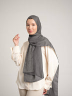 Rûmî Sema Monogram Desenli Çift Taraflı Şal - Sis Gri