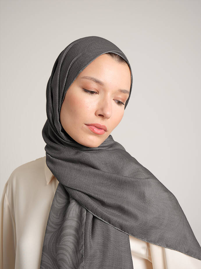 Rûmî Sema Monogram Desenli Çift Taraflı Şal - Sis Gri