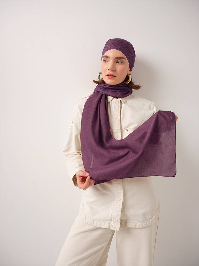 Rûmî Sema Monogram Desenli Çift Taraflı Şal - Menekşe Mor