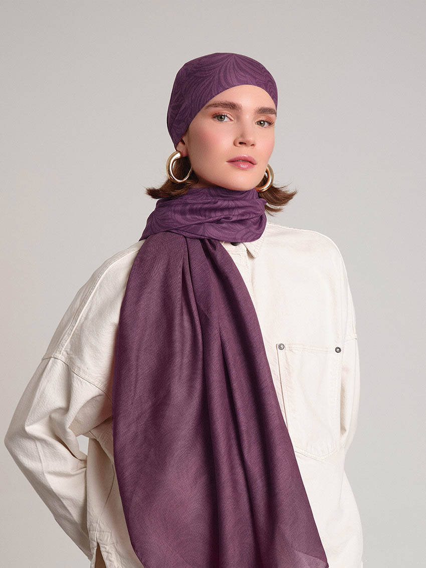 Rûmî Sema Monogram Desenli Çift Taraflı Şal - Menekşe Mor