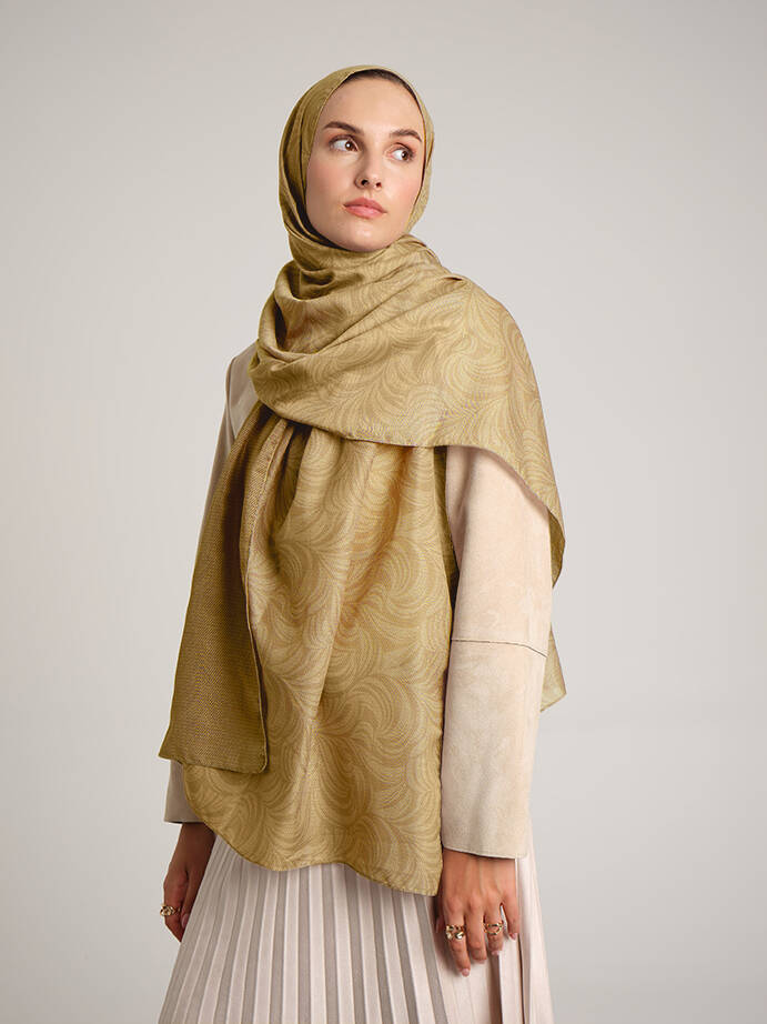 Rûmî Sema Monogram Desenli Çift Taraflı Şal - Sarı