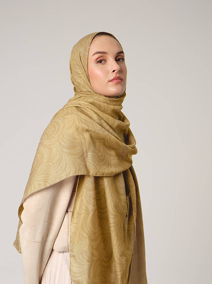 Rûmî Sema Monogram Desenli Çift Taraflı Şal - Sarı