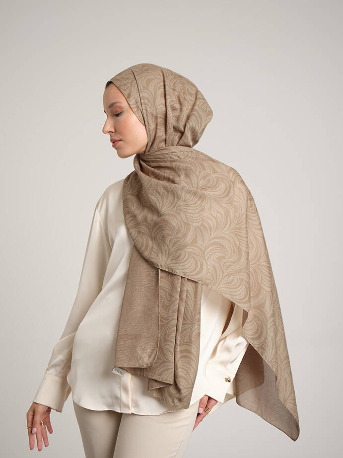 Rûmî Sema Monogram Desenli Çift Taraflı Şal - Sis bej