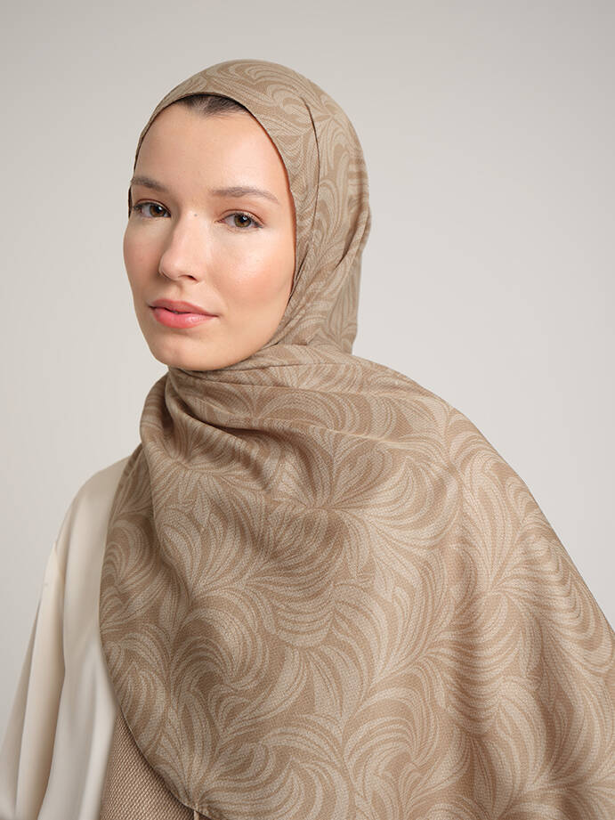 Rûmî Sema Monogram Desenli Çift Taraflı Şal - Sis bej