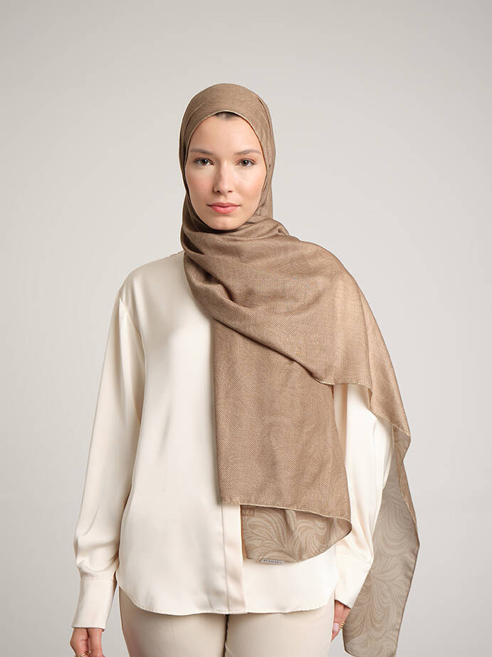 Rûmî Sema Monogram Desenli Çift Taraflı Şal - Sis bej