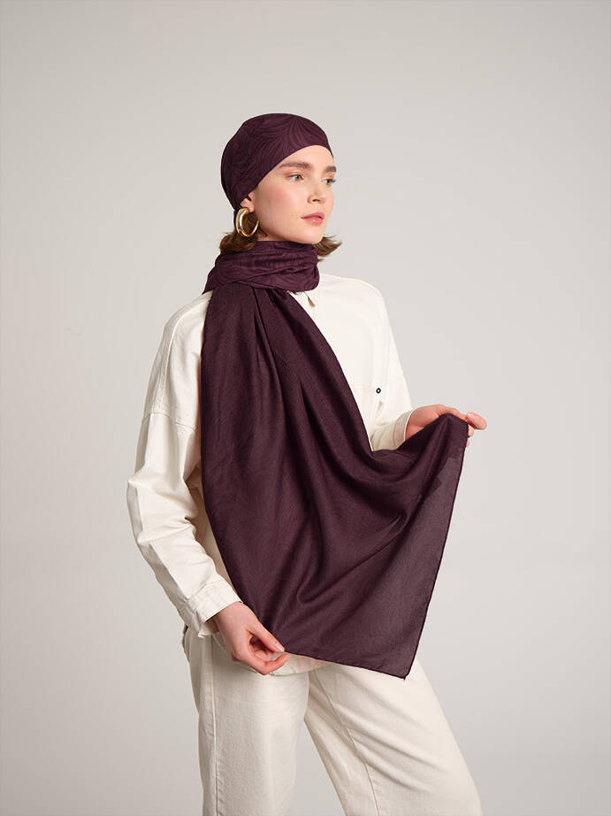 Rûmî Sema Monogram Desenli Çift Taraflı Şal - Bordo
