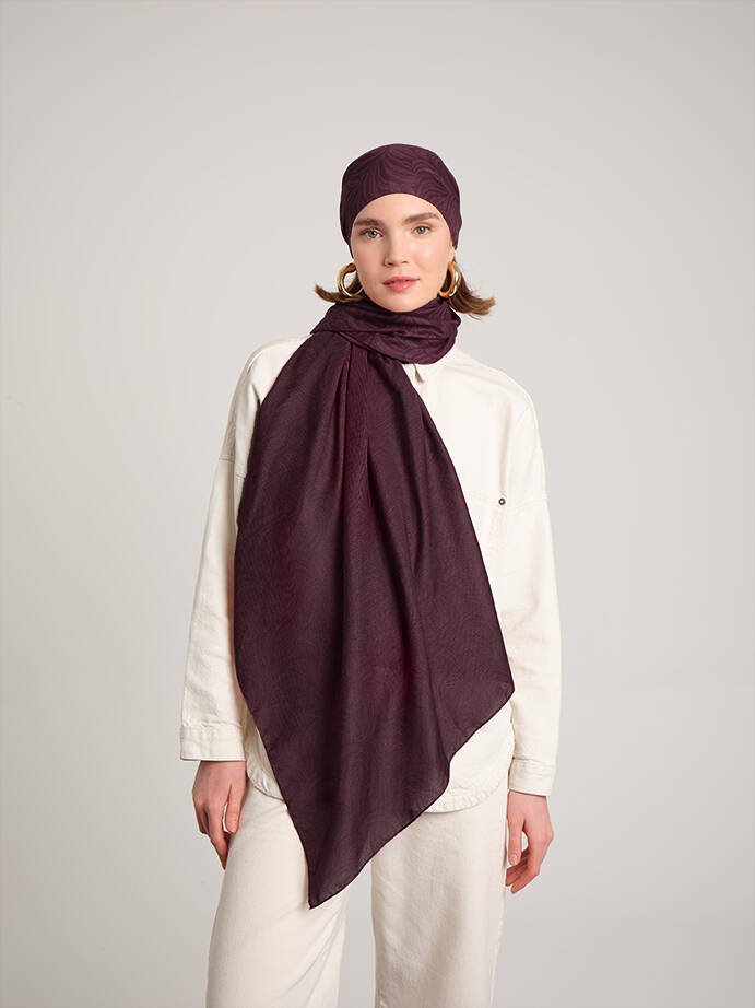 Rûmî Sema Monogram Desenli Çift Taraflı Şal - Bordo