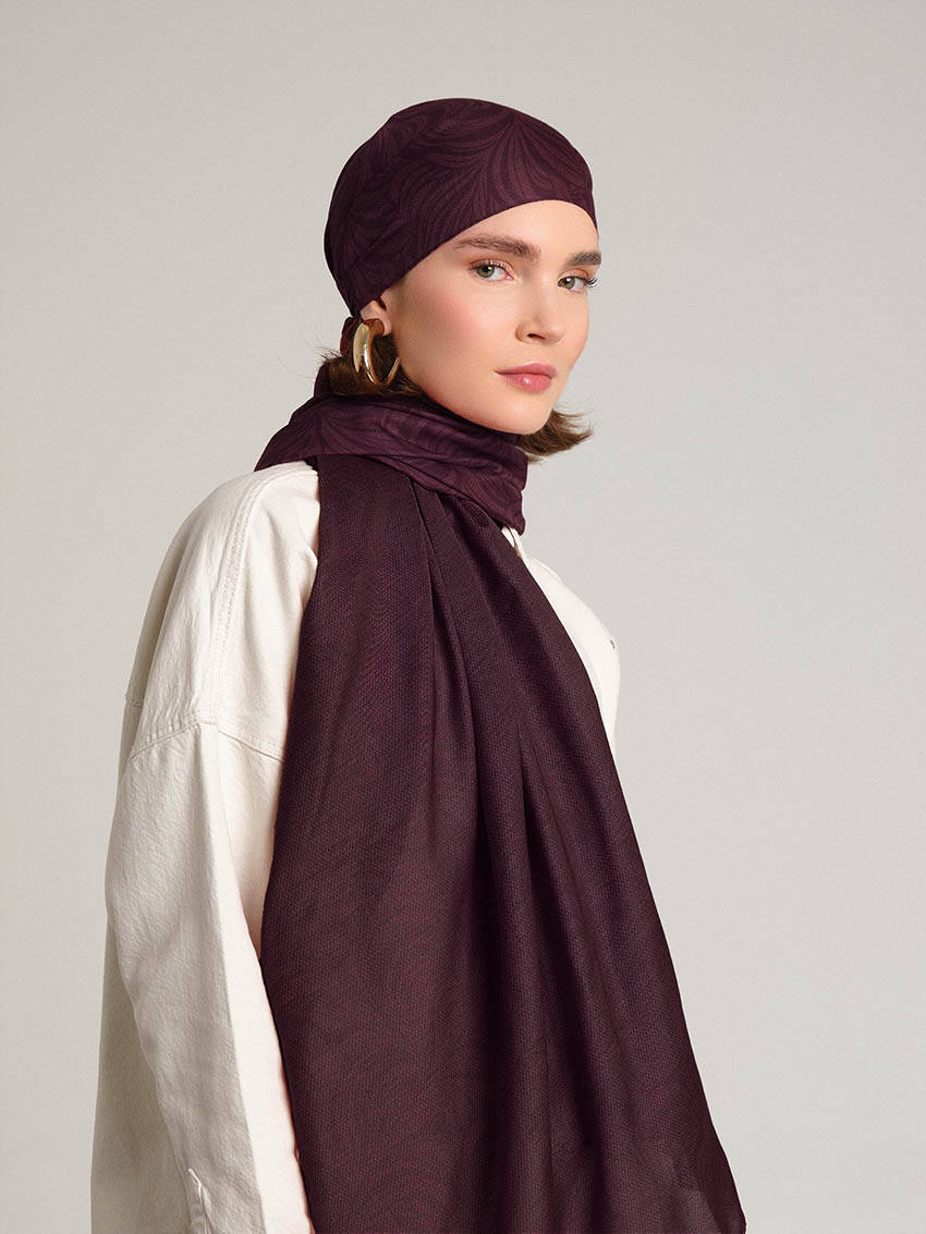 Rûmî Sema Monogram Desenli Çift Taraflı Şal - Bordo