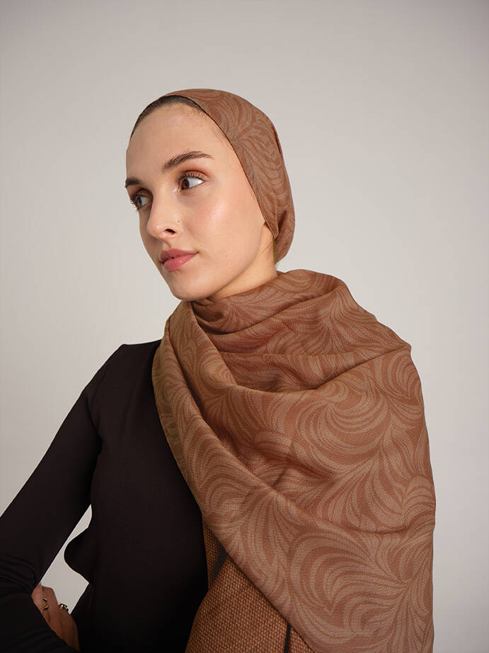 Rûmî Sema Monogram Desenli Çift Taraflı Şal - Taba Kızıl