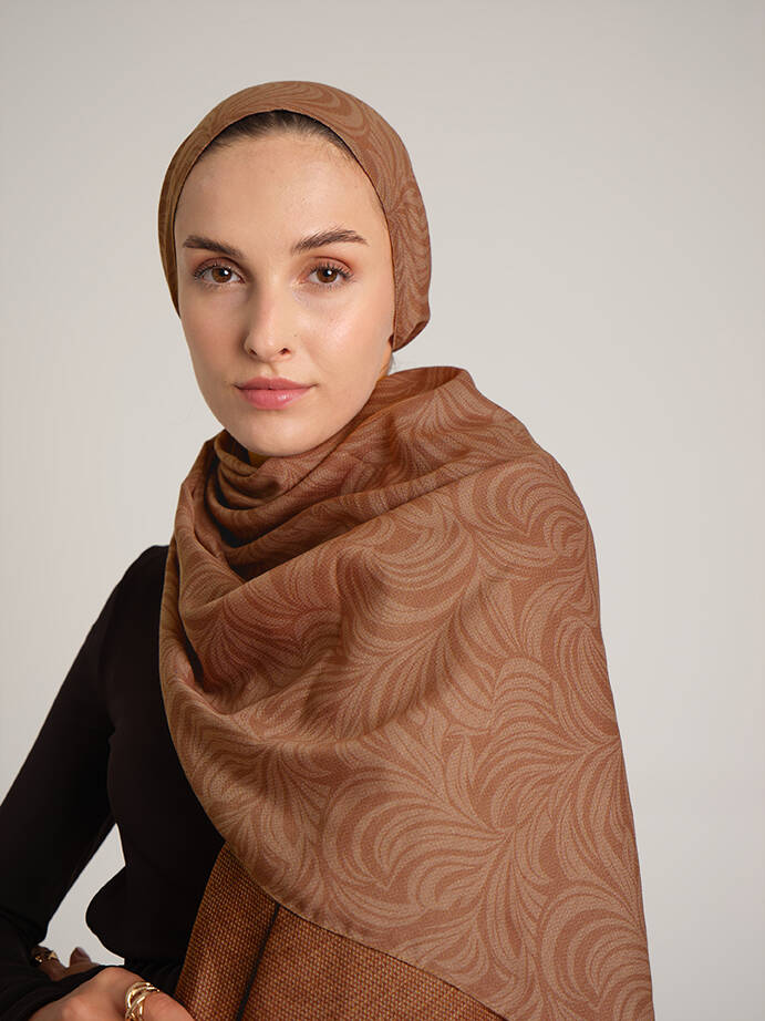 Rûmî Sema Monogram Desenli Çift Taraflı Şal - Taba Kızıl