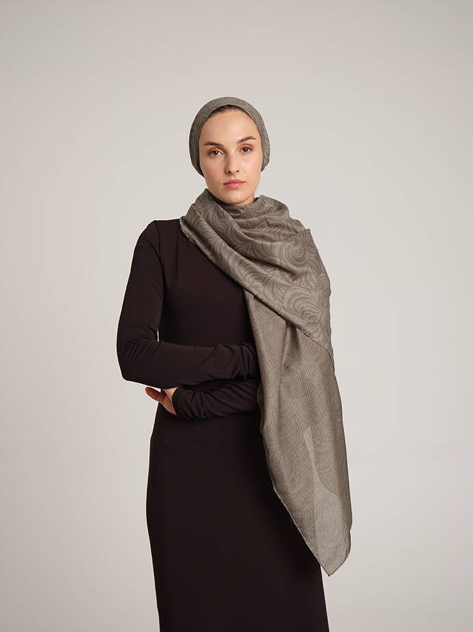 Rûmî Sema Monogram Desenli Çift Taraflı Şal - Vizon Kahve