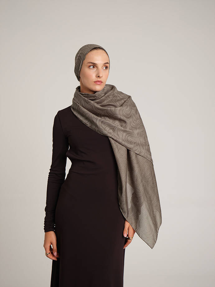 Rûmî Sema Monogram Desenli Çift Taraflı Şal - Vizon Kahve