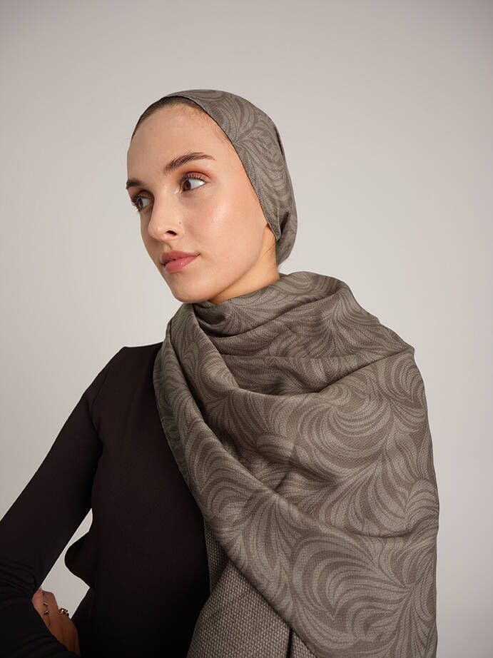 Rûmî Sema Monogram Desenli Çift Taraflı Şal - Vizon Kahve