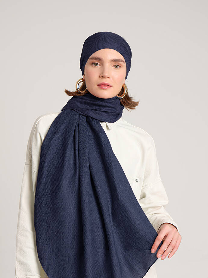 Rûmî Sema Monogram Desenli Çift Taraflı Şal - Mor Lacivert