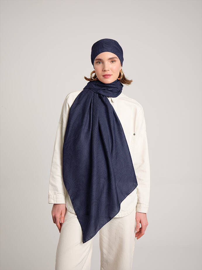 Rûmî Sema Monogram Desenli Çift Taraflı Şal - Mor Lacivert