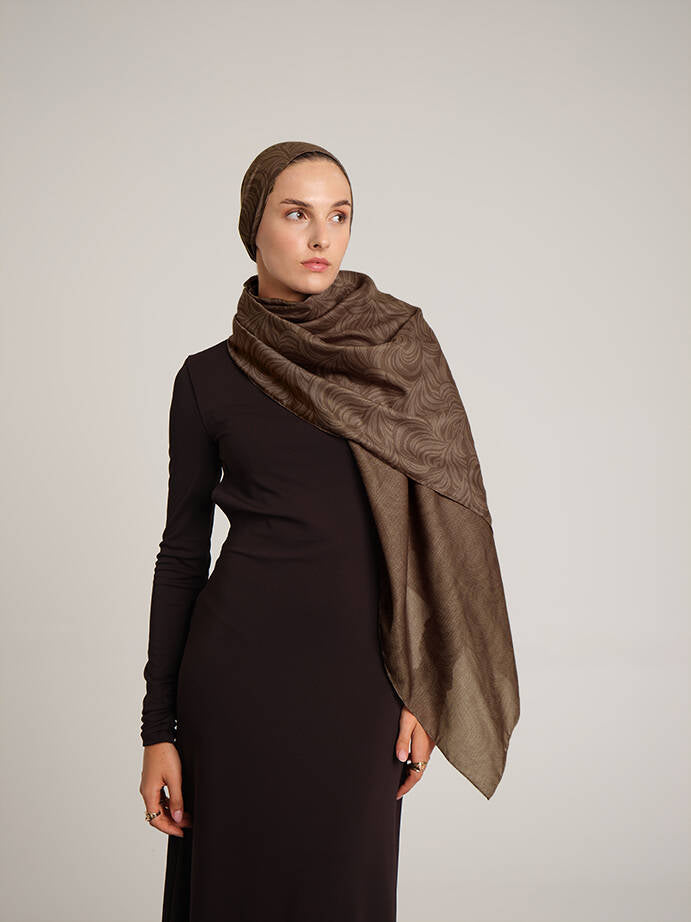Rûmî Sema Monogram Desenli Çift Taraflı Şal - Toprak