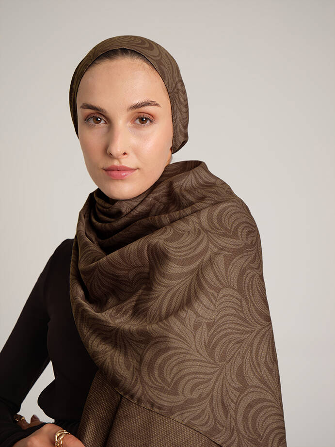 Rûmî Sema Monogram Desenli Çift Taraflı Şal - Toprak