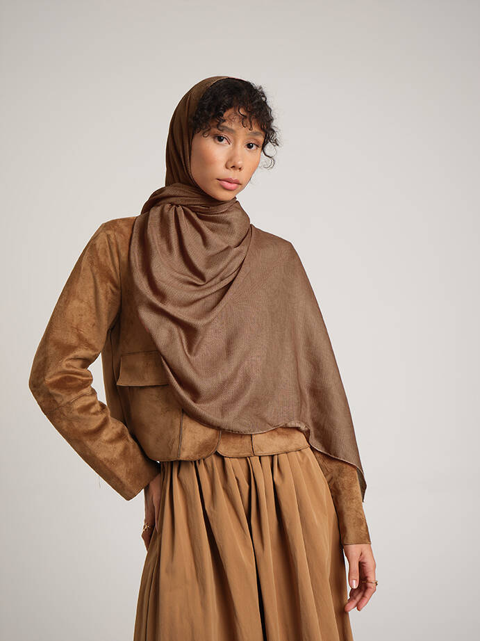 Rûmî Sema Monogram Desenli Çift Taraflı Şal - Açık Tarçın