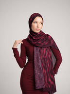 Yalaz Zebra Damask Desenli Çift Taraflı Şal - Bordo