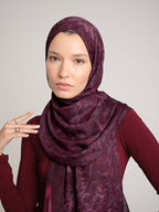 Yalaz Zebra Damask Desenli Çift Taraflı Şal - Bordo