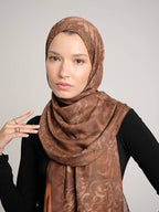 Yalaz Zebra Damask Desenli Çift Taraflı Şal - Bakır Taba