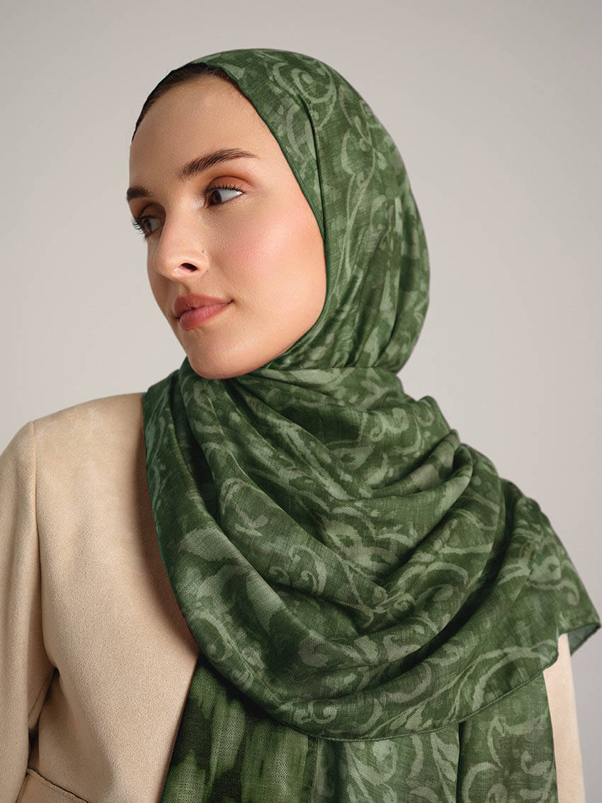 Yalaz Zebra Damask Desenli Çift Taraflı Şal - Zümrüt Yeşil