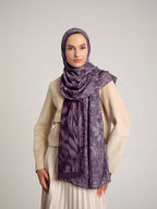 Yalaz Zebra Damask Desenli Çift Taraflı Şal - Mürdüm