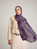 Yalaz Zebra Damask Desenli Çift Taraflı Şal - Mürdüm