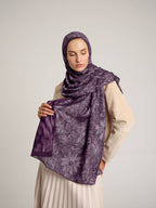 Yalaz Zebra Damask Desenli Çift Taraflı Şal - Mürdüm