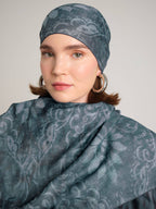 Yalaz Zebra Damask Desenli Çift Taraflı Şal - Turkuaz Yeşil