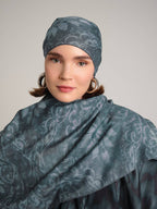 Yalaz Zebra Damask Desenli Çift Taraflı Şal - Turkuaz Yeşil
