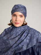 Yalaz Zebra Damask Desenli Çift Taraflı Şal - Koyu Kot Mavi