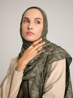 Yalaz Zebra Damask Desenli Çift Taraflı Şal - Haki Yeşil