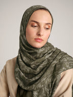 Yalaz Zebra Damask Desenli Çift Taraflı Şal - Haki Yeşil