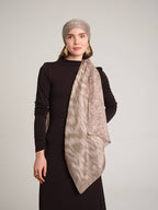 Yalaz Zebra Damask Desenli Çift Taraflı Şal - Krem Bej