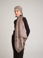 Yalaz Zebra Damask Desenli Çift Taraflı Şal - Krem Bej