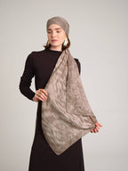 Yalaz Zebra Damask Desenli Çift Taraflı Şal - Krem Bej